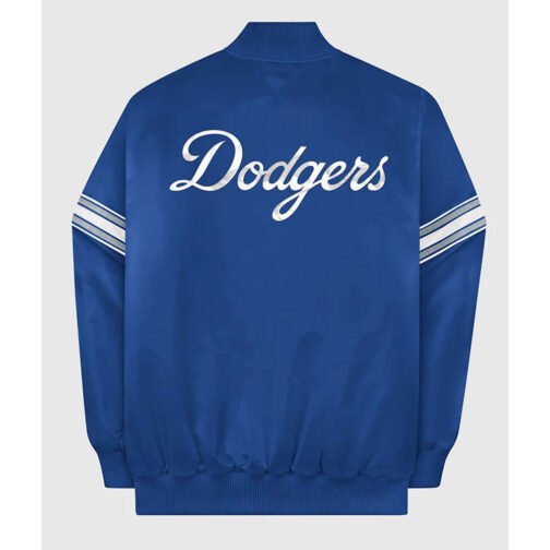LA Dodgers Blue Full-Snap Varsity Satin Jacket - Image 2