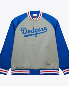 LA Dodgers Vintage Logo Double Clutch Lightweight Gray Satin Jacket