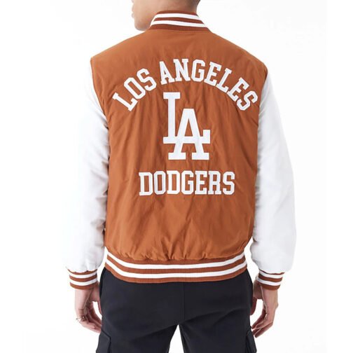 LA Dodgers Wordmark Brown Bomber Jacket - Image 2