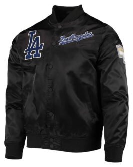 Wordmark LA Dodgers Black Satin Jacket