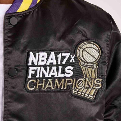LA Lakers 17X Champions Black Varsity Satin Jacket - Image 3