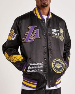 LA Lakers 17X Champions Black Varsity Satin Jacket