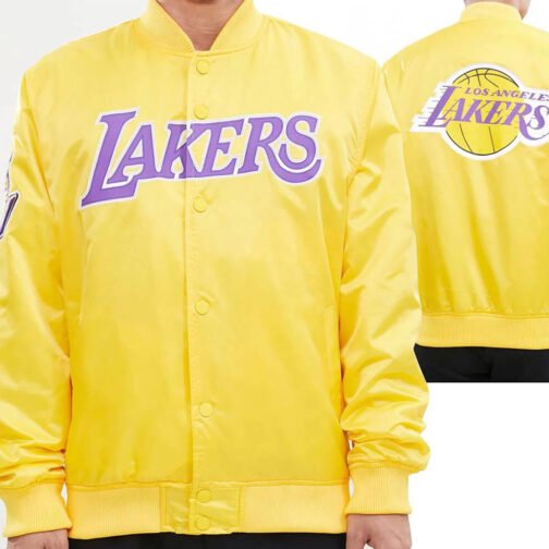 Los Angeles Lakers Big Logo Yellow Satin Jacket - Image 5