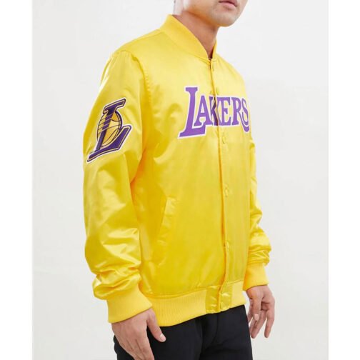 Los Angeles Lakers Big Logo Yellow Satin Jacket - Image 4