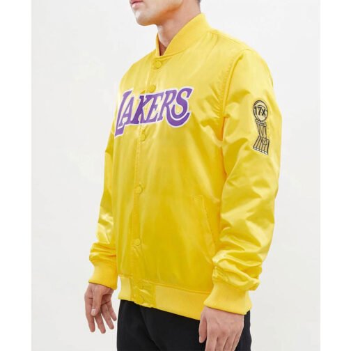 Los Angeles Lakers Big Logo Yellow Satin Jacket - Image 3