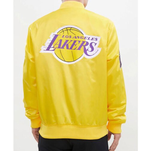 Los Angeles Lakers Big Logo Yellow Satin Jacket - Image 2