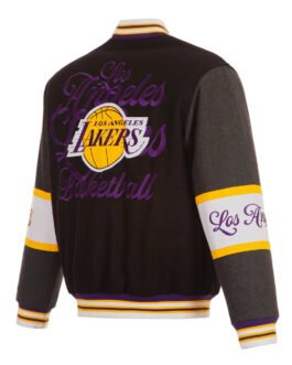 LA Lakers Black and Charcoal Varsity Wool Jacket