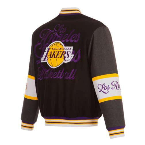 LA Lakers Black and Charcoal Varsity Wool Jacket - Image 2