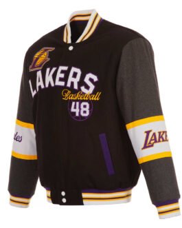LA Lakers Black and Charcoal Varsity Wool Jacket