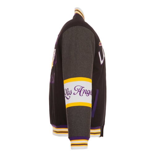 LA Lakers Black and Charcoal Varsity Wool Jacket - Image 4