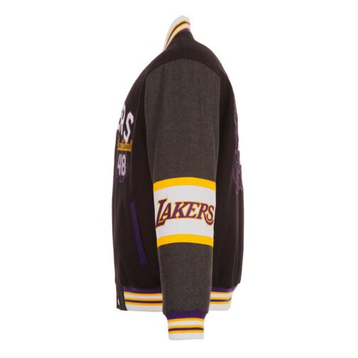 LA Lakers Black and Charcoal Varsity Wool Jacket - Image 5