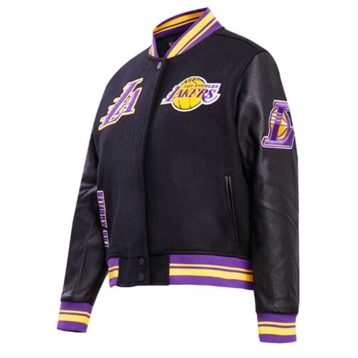 LA Lakers Cream Retro Classic Varsity Jacket - Image 7