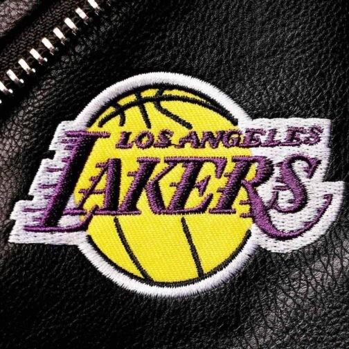 LA Lakers Black Moto Leather Jacket - Image 4