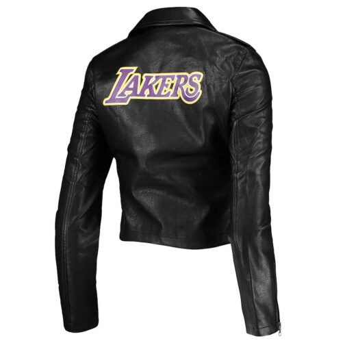 LA Lakers Black Moto Leather Jacket - Image 2
