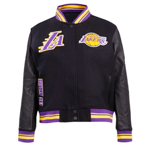 LA Lakers Cream Retro Classic Varsity Jacket - Image 2