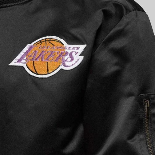LA Lakers Bomber Black Lightweight Satin Jacket - Image 7