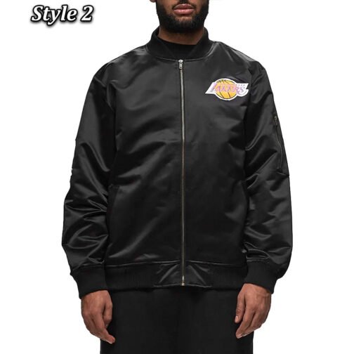 LA Lakers Bomber Black Lightweight Satin Jacket - Image 4
