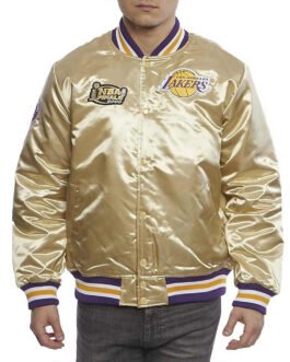 LA Lakers Championship Game Gold Satin Jacket