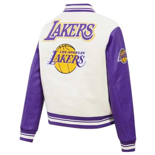 LA Lakers Cream Retro Classic Varsity Jacket - Image 3