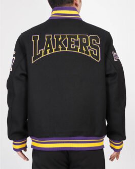 LA Lakers Crest Emblem Classic Rib Varsity Wool Jacket