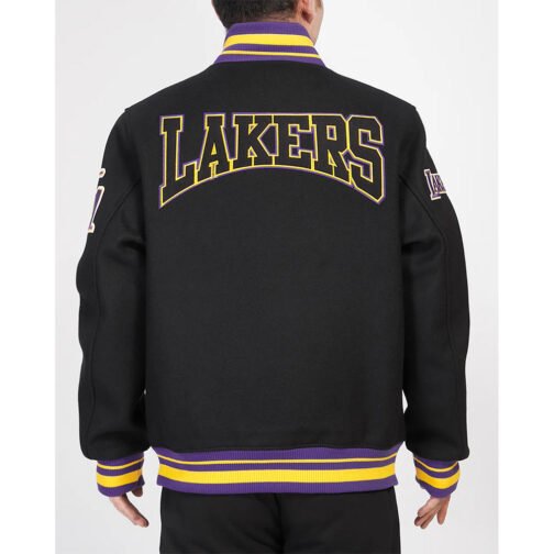LA Lakers Crest Emblem Classic Rib Varsity Wool Jacket - Image 2