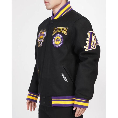LA Lakers Crest Emblem Classic Rib Varsity Wool Jacket - Image 4