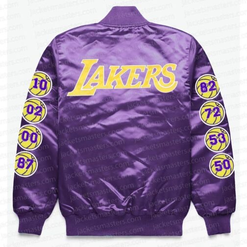 LA Lakers Exclusive Patches Purple Satin Jacket - Image 2