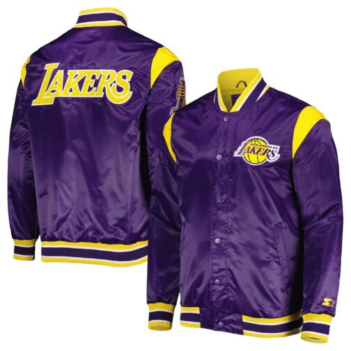 Los Angeles Lakers Force Play Purple Satin Jacket - Image 3