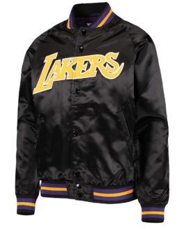 LA Lakers Hardwood Classics Full-Snap Black Satin Jacket