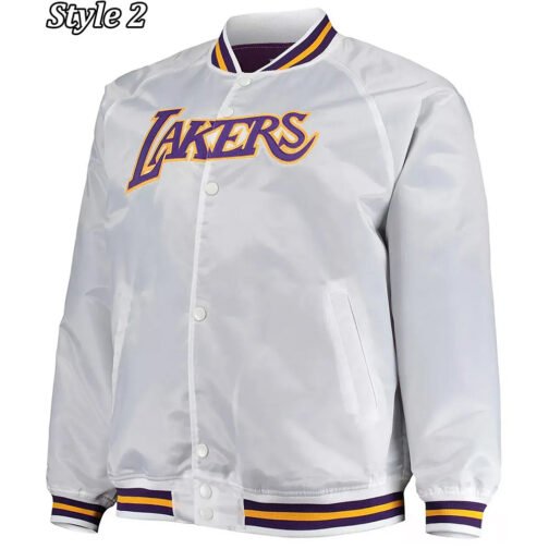 Hardwood Classics LA Lakers White Satin Jacket - Image 2