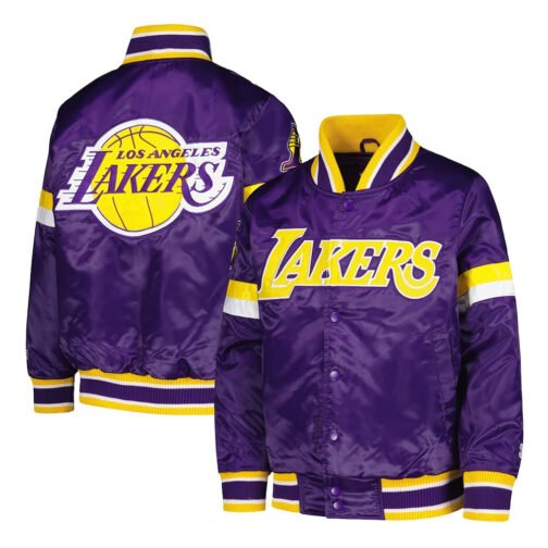LA Lakers Home Game Purple Satin Jacket - Image 3