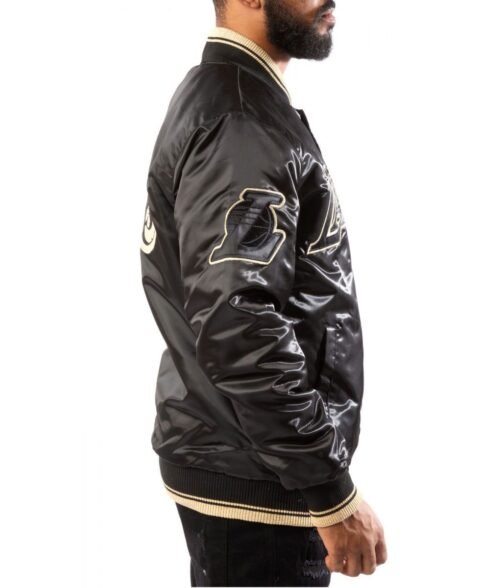 LA Lakers Black/Gold Satin Bomber Jacket - Image 4
