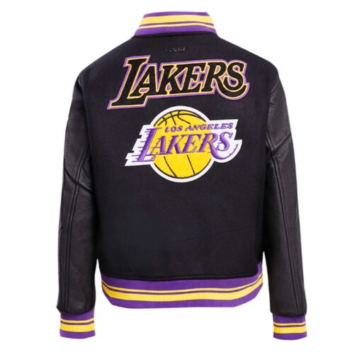 LA Lakers Cream Retro Classic Varsity Jacket - Image 4