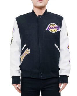 Los Angeles Lakers Logo Blended Wool/Leather Varsity Full-Snap Jacket