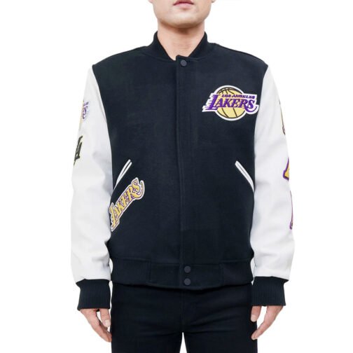 Los Angeles Lakers Logo Blended Wool/Leather Varsity Full-Snap Jacket