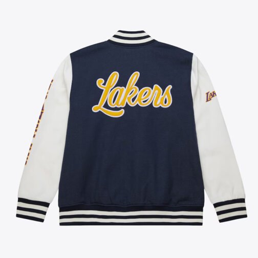 LA Lakers Navy and White Fleece Varsity Jacket - Image 2