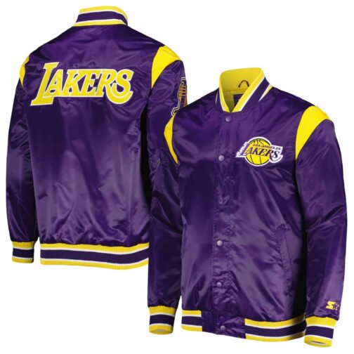 LA Lakers Forward Power White/Yellow/Purplr Satin Jacket - Image 7