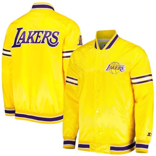 LA Lakers Forward Power White/Yellow/Purplr Satin Jacket - Image 8
