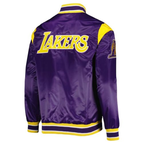 LA Lakers Forward Power White/Yellow/Purplr Satin Jacket - Image 5