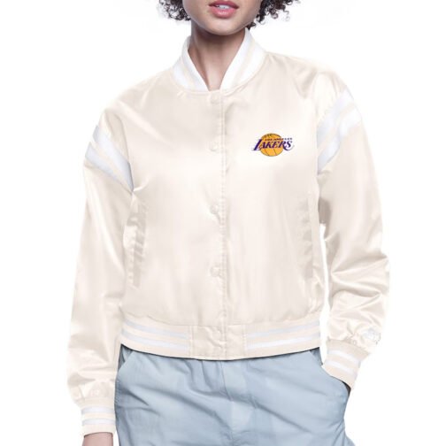 LA Lakers Printed Logo Varsity Satin Jacket - Image 2