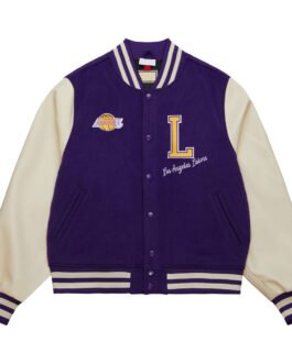 LA Lakers Purple and Off White Varsity Jacket