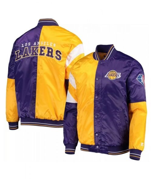 LA Lakers 75th Anniversary Leader Color Block Full-Snap Satin Jacket - Image 3