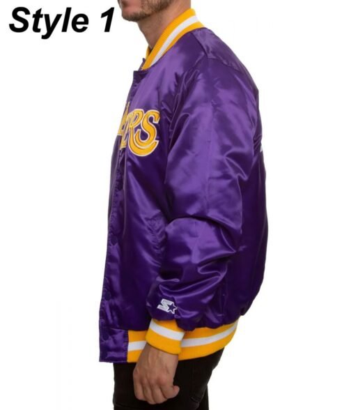 Bomber LA Lakers Purple Satin Jacket - Image 7