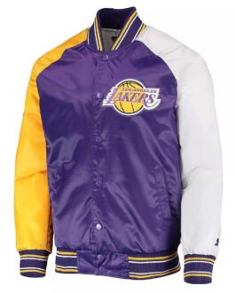 LA Lakers Purple, Yellow and White Reliever Varsity Satin Jacket
