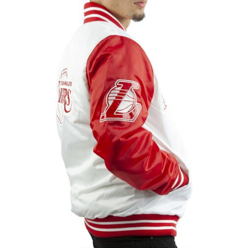 LA Lakers White and Red Satin Jacket - Image 4