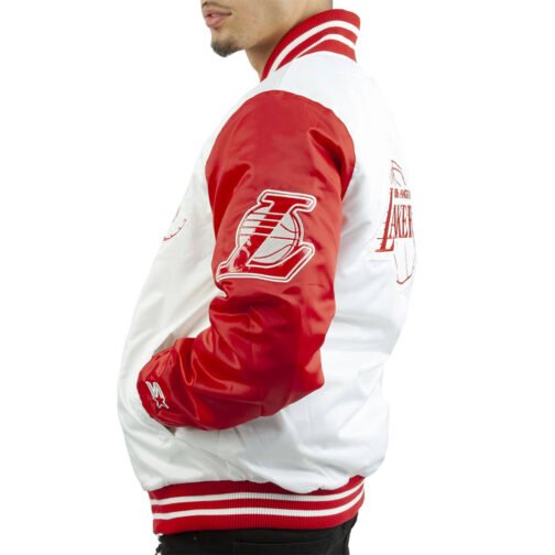 LA Lakers White and Red Satin Jacket - Image 5