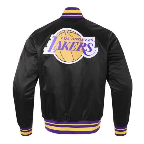 Los Angeles Lakers Script Tail Black Satin Jacket - Image 2