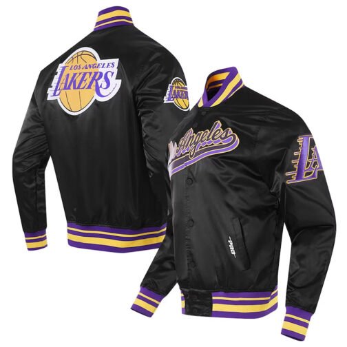 Los Angeles Lakers Script Tail Black Satin Jacket - Image 5