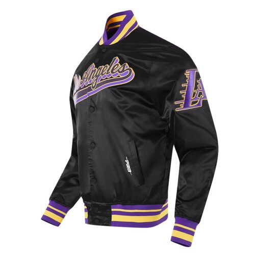 Los Angeles Lakers Script Tail Black Satin Jacket - Image 3