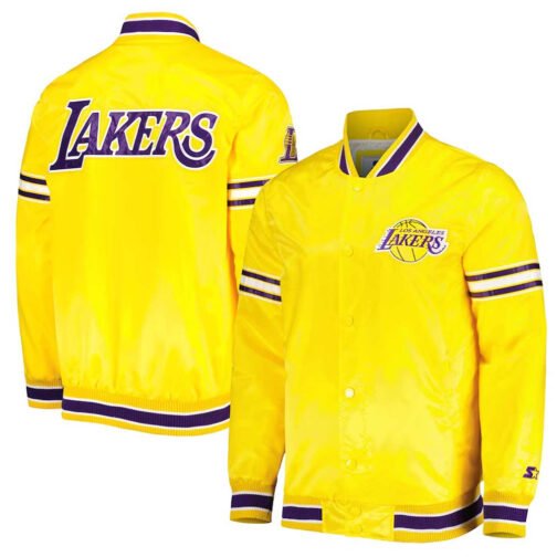 LA Lakers Slider Varsity Yellow Satin Jacket - Image 3